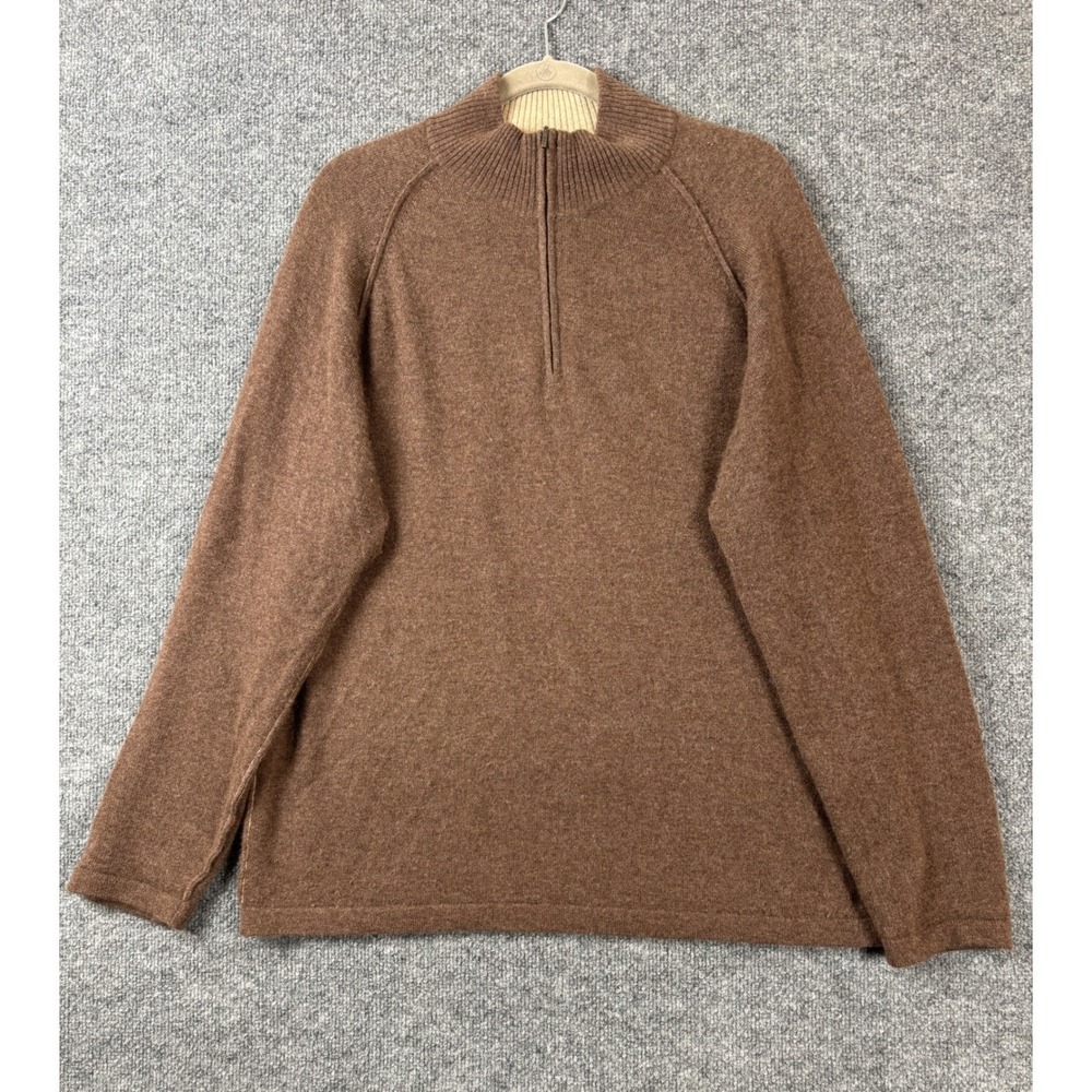 Forte Cashmere Sweater Mens‎ XL Brown Quarter Zip 100% Cashmere Mock Neck Knit
